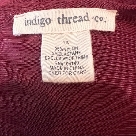 Indigo Thread Co Burgundy Lace Boho Tunic Top 1X - Picture 7 of 8